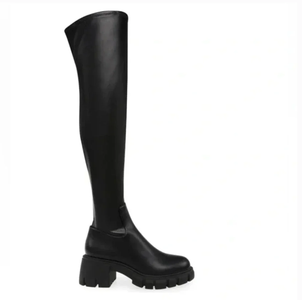 Steven New York Hylda Over The Knee Boots 7.5 Black NWOT Combat Grunge 90s Y2K